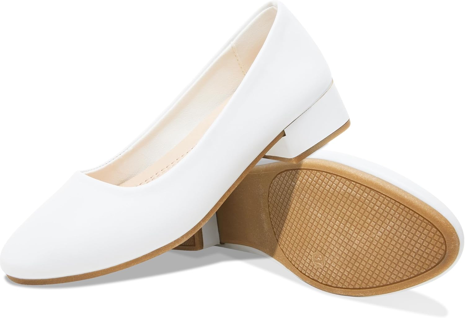 Low Chunky Pumps Women’s Round Toe Heels PU Leather Chunky Pump Shoes Classic Closed Toe Pumps Low Heel Dress Shoes for Women